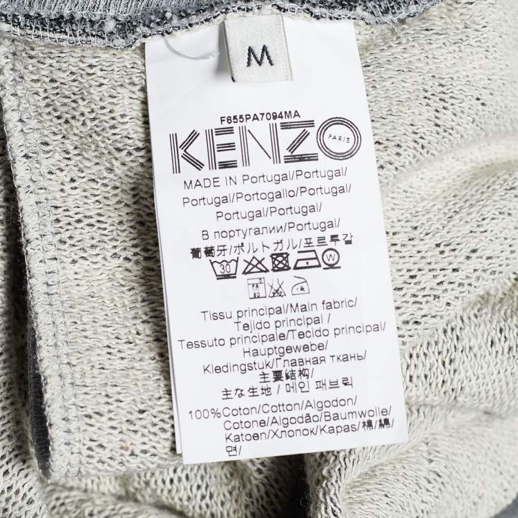 Pre Owned Kenzo Grey Cotton Logo Printed Sweatpants M