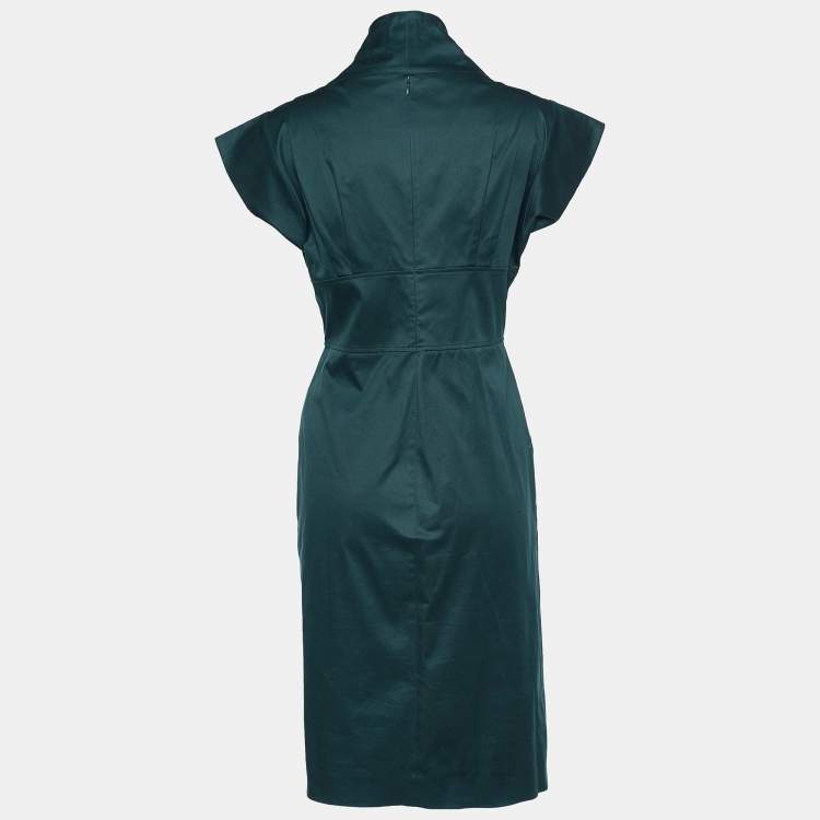 Pre Owned Kenzo Dark Green Stretch Cotton Cowl Neck Sheath Dress M