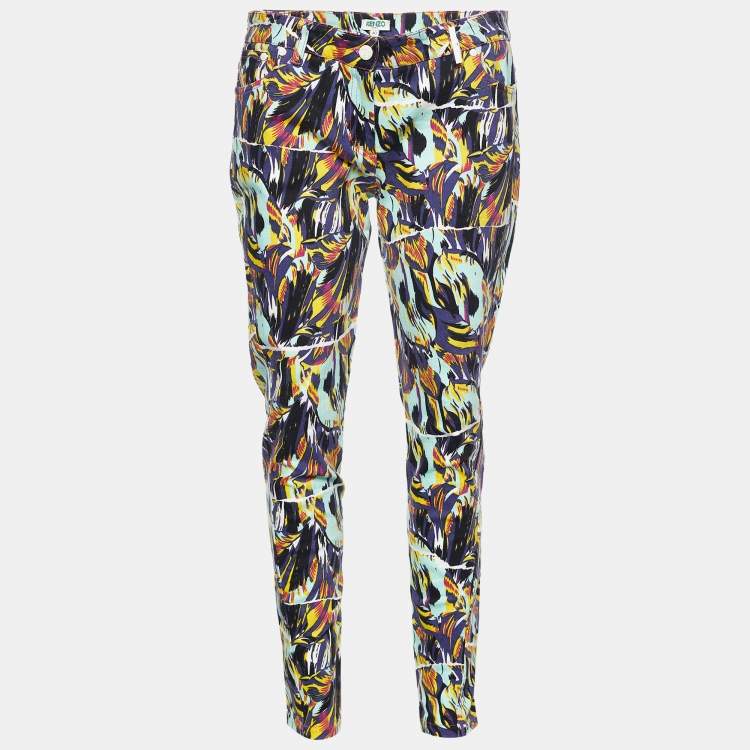 Pre Owned Kenzo Multicolor Printed Stretch Cotton Tapered Jeans Waist: 33"