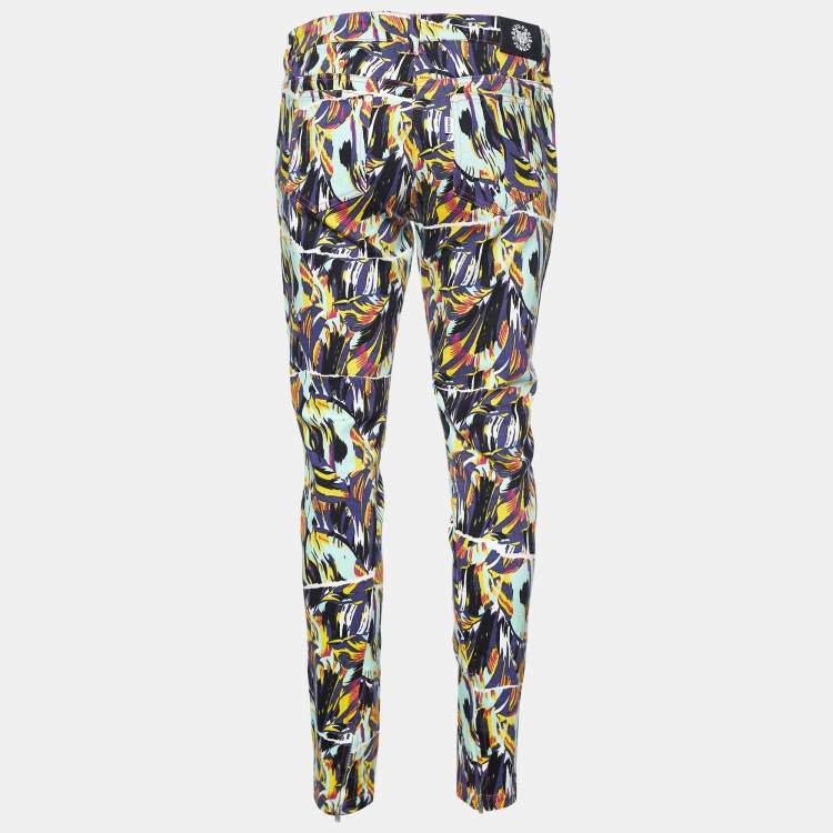 Pre Owned Kenzo Multicolor Printed Stretch Cotton Tapered Jeans Waist: 33"