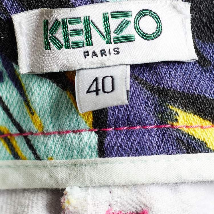 Pre Owned Kenzo Multicolor Printed Stretch Cotton Tapered Jeans Waist: 33"