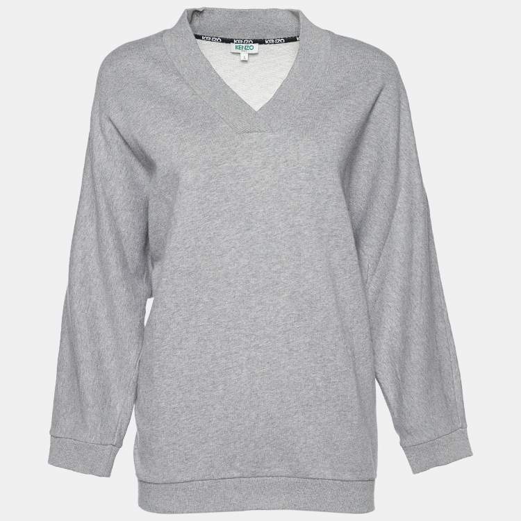 مملوكة مسبقًا Kenzo Grey Terry Knit Logo Print Sweatshirt L