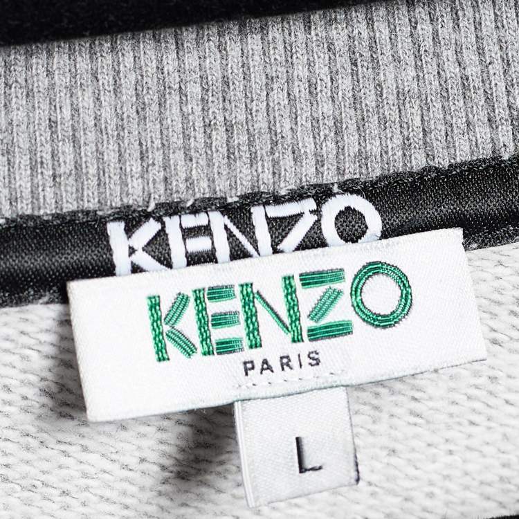 مملوكة مسبقًا Kenzo Grey Terry Knit Logo Print Sweatshirt L