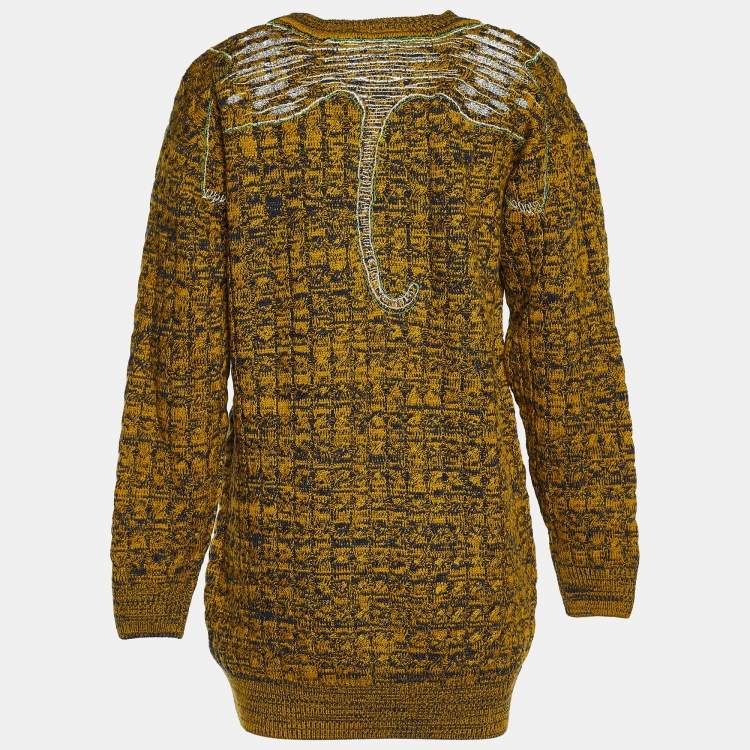 Pre Owned Kenzo Green & Black Cable Knit Tiger Embroidered Sweater Dress S