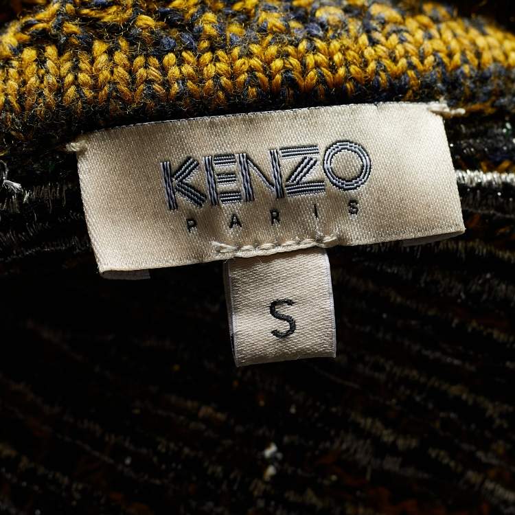 Pre Owned Kenzo Green & Black Cable Knit Tiger Embroidered Sweater Dress S
