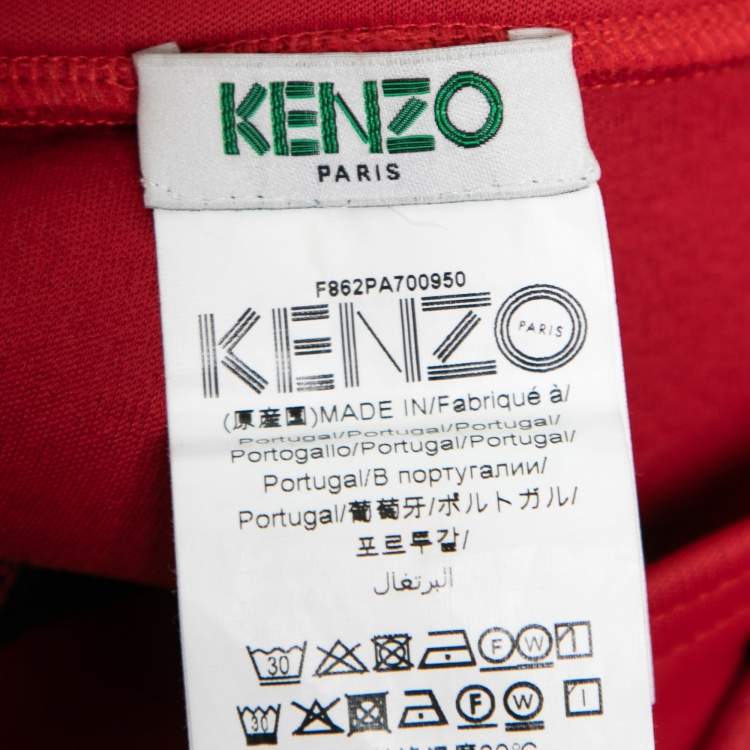 Pre Owned Kenzo Red Cotton Side Logo Embroidered Sweat Pants S