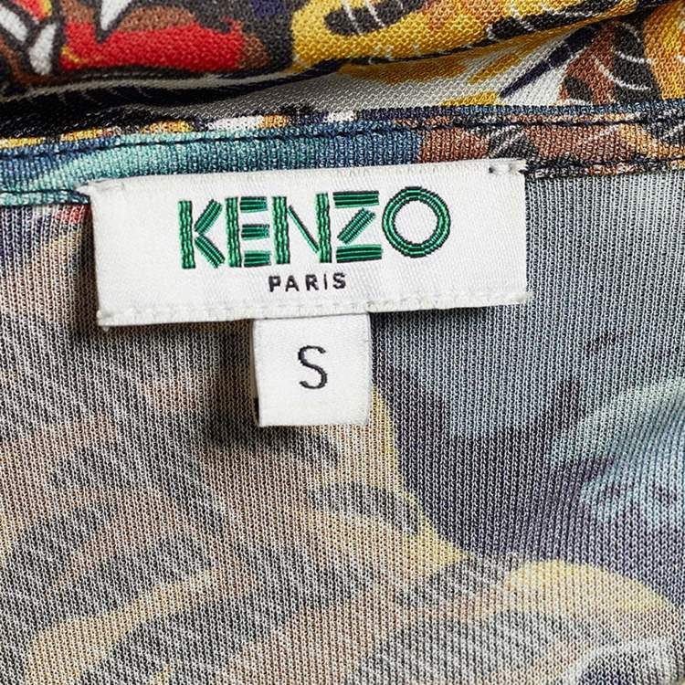 Pre Owned Kenzo Blue Tiger Print Jersey Cutout Back Dress S