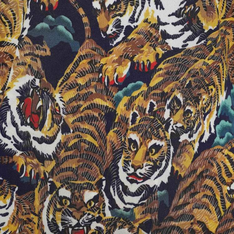 Pre Owned Kenzo Blue Tiger Print Jersey Cutout Back Dress S