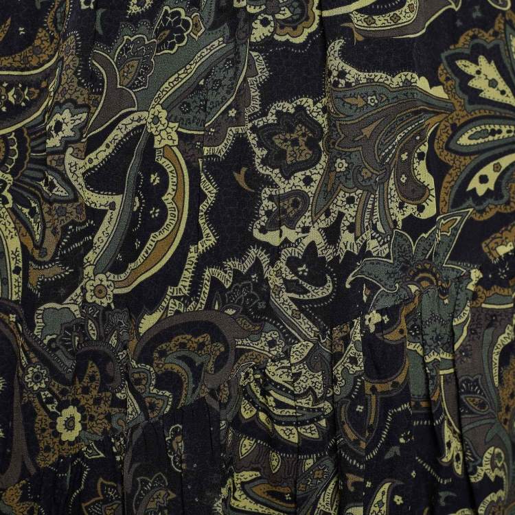 Pre Owned Kenzo Defile Black Paisley Print Silk Maxi Skirt L