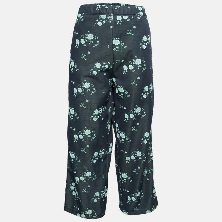 Pre Owned Kenzo Navy Blue Floral Embroidered Side Logo Tape Pants XL