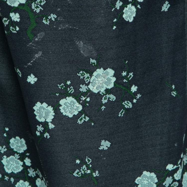 Pre Owned Kenzo Navy Blue Floral Embroidered Side Logo Tape Pants XL