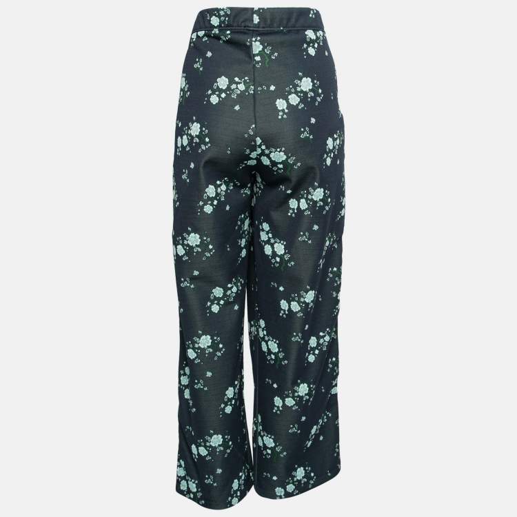 Pre Owned Kenzo Navy Blue Floral Embroidered Side Logo Tape Pants XL