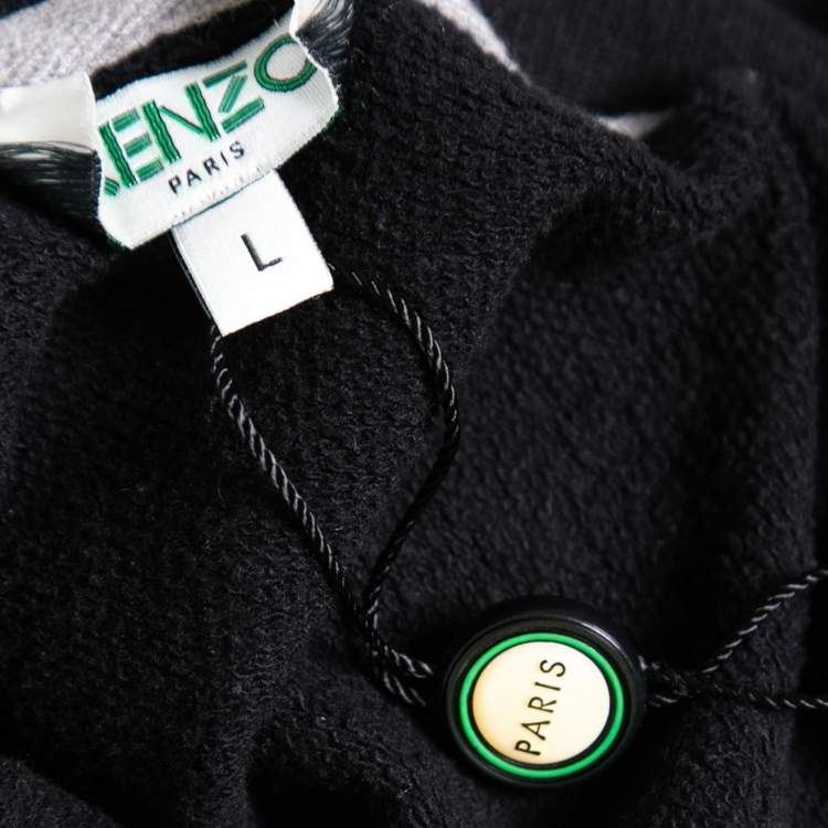 Pre Owned Kenzo Black Cotton Logo Printed Drawstring Hooded Sweatshirt L