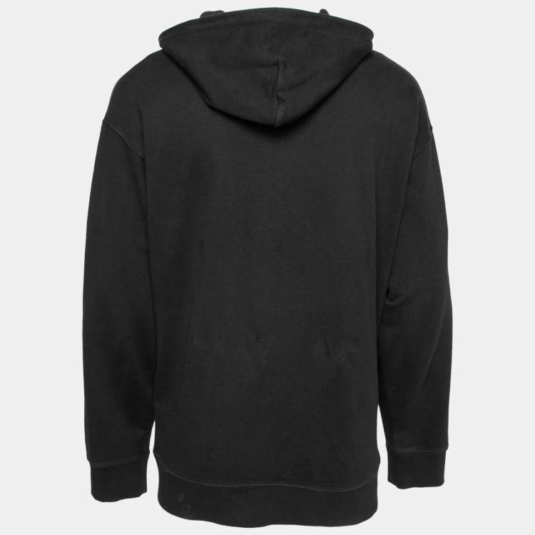 Pre Owned Kenzo Black Cotton Logo Printed Drawstring Hooded Sweatshirt L