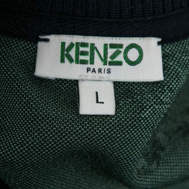Pre Owned Kenzo Navy Blue Knit Floral Embroidered Zip Front Jacket L