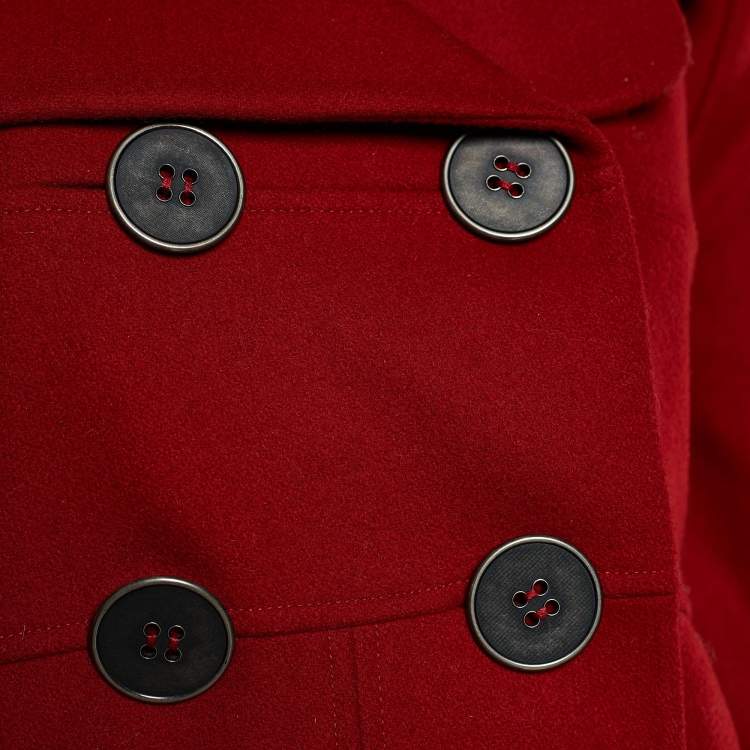Pre Owned Kenzo Red Wool Belted Detail Coat L