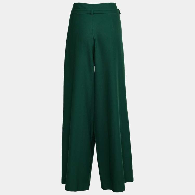 Pre Owned Kenzo Green Wool Wide Leg Trousers XL