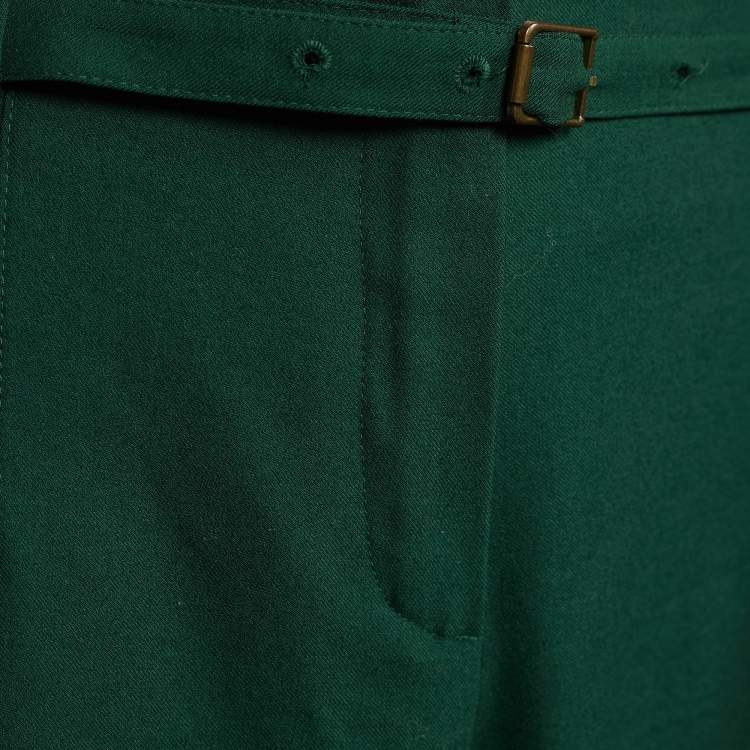 Pre Owned Kenzo Green Wool Wide Leg Trousers XL