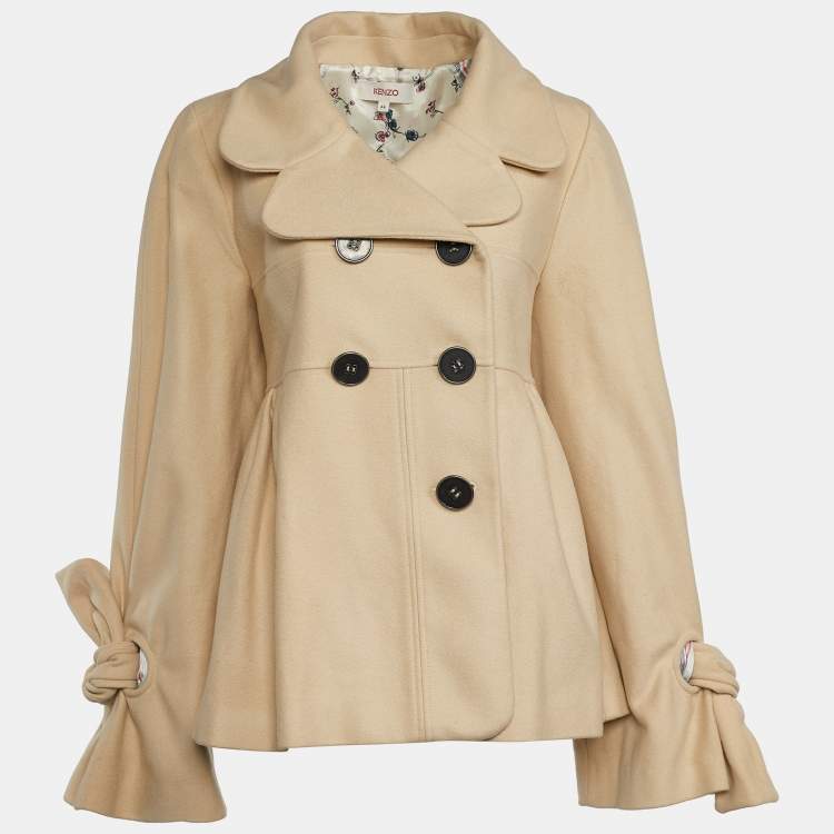 Pre Owned Kenzo Beige Wool Belted Blazer XL