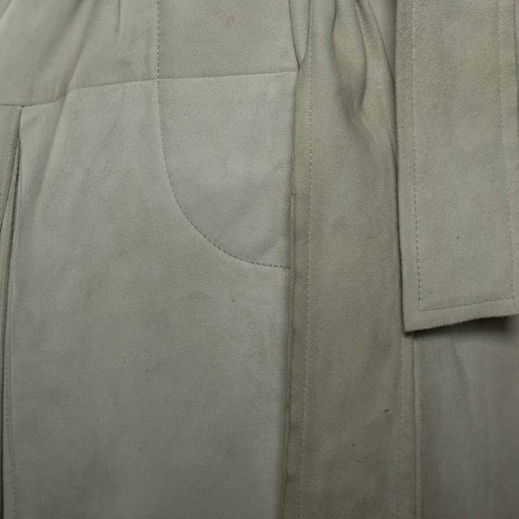 Pre Owned Kenzo Light Green Suede Belt Detail Coat M