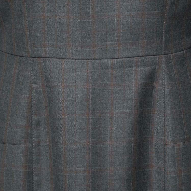 Pre Owned Kenzo Grey Plaid Wool Sheath Dress L