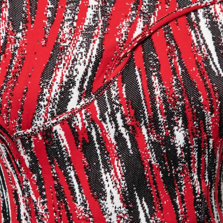 Pre Owned Kenzo Red Knit High Waves Flared Midi Dress M