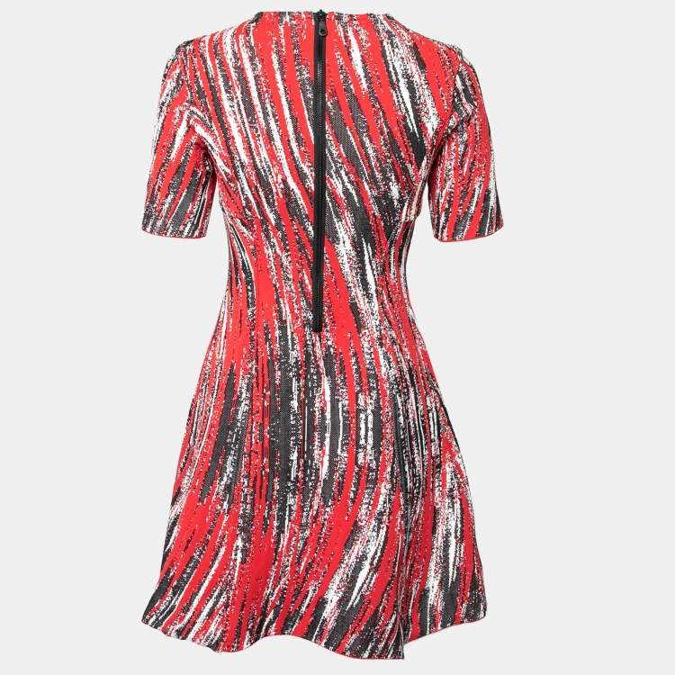 Pre Owned Kenzo Red Knit High Waves Flared Midi Dress M