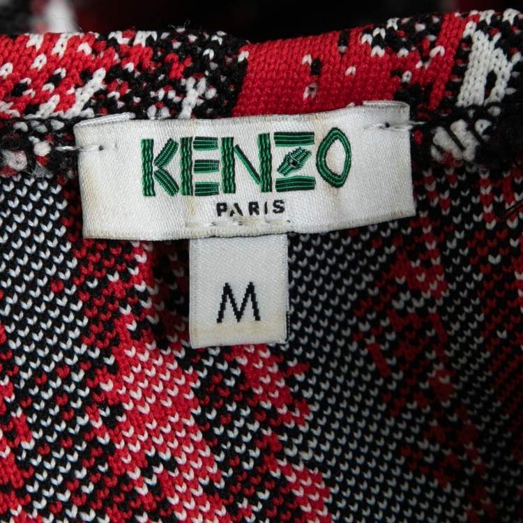 Pre Owned Kenzo Red Knit High Waves Flared Midi Dress M