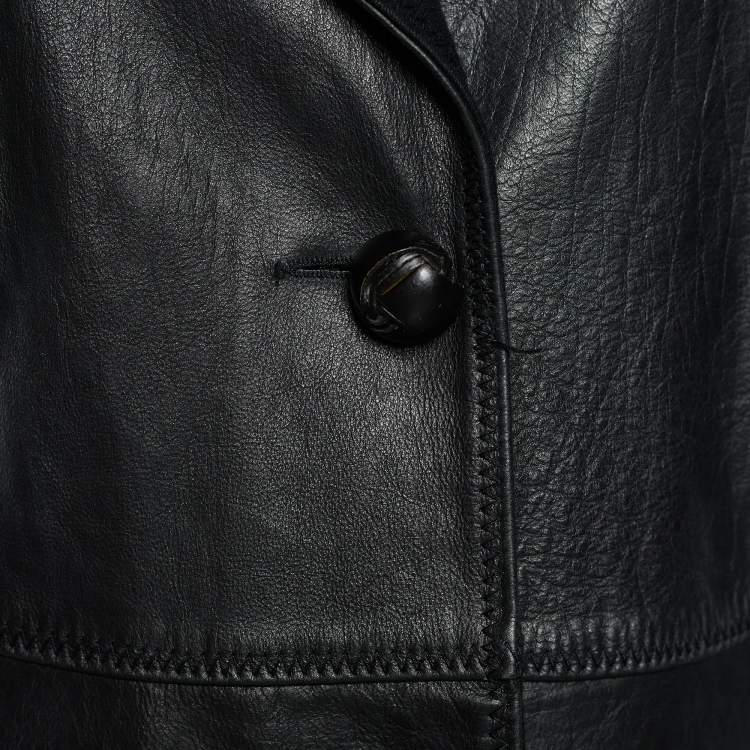 Pre Owned Kenzo Black Leather Trench  Coat M