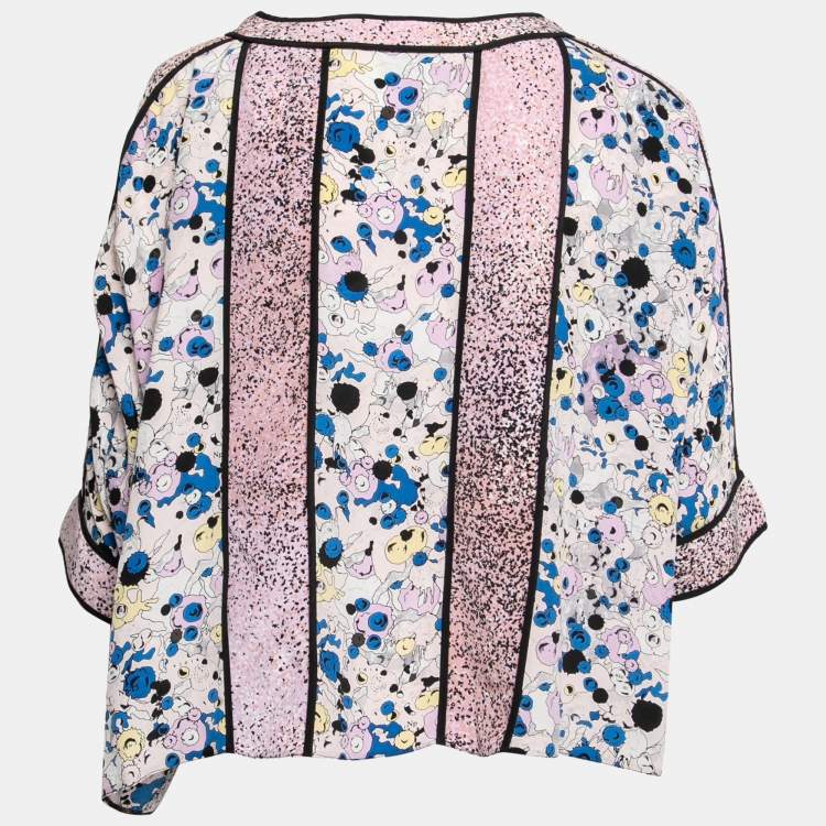 Pre Owned Kenzo Purple Printed Silk Round Neck Blouse S