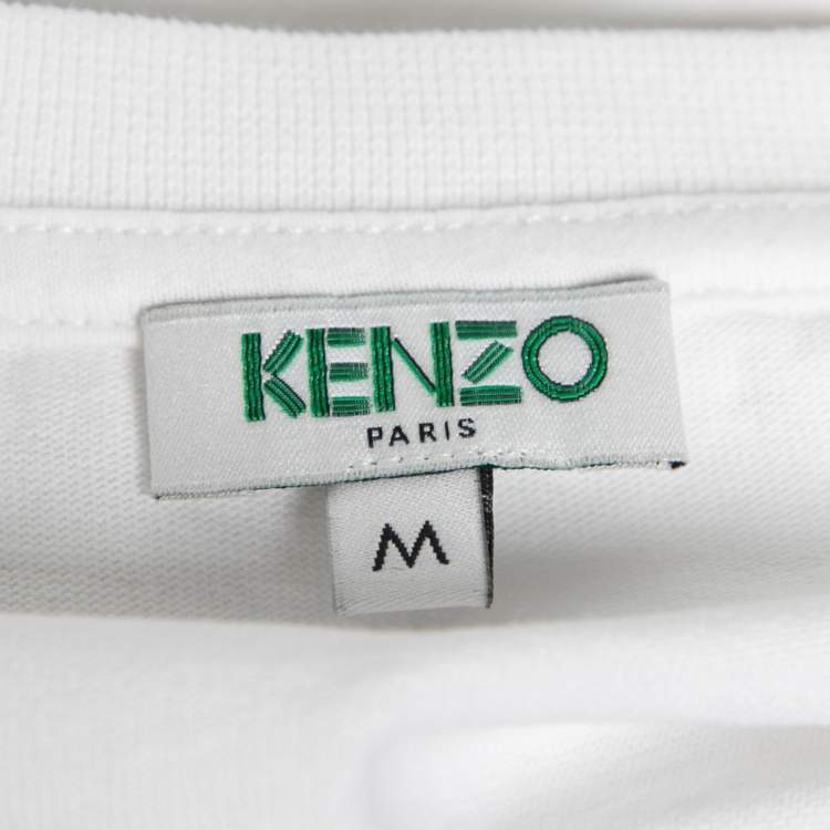 Pre Owned Kenzo White Cotton Printed Crew Neck T-Shirt M