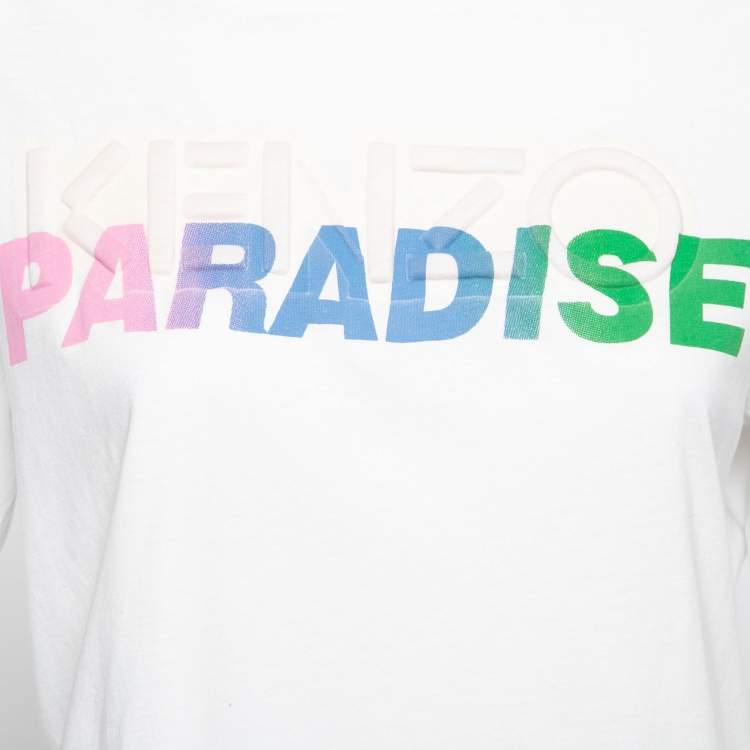 Pre Owned Kenzo White Cotton Paradise Printed Crew Neck T-Shirt M