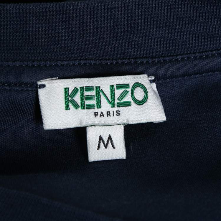Pre Owned Kenzo Blue Cotton Logo Printed Crew Neck T-Shirt M