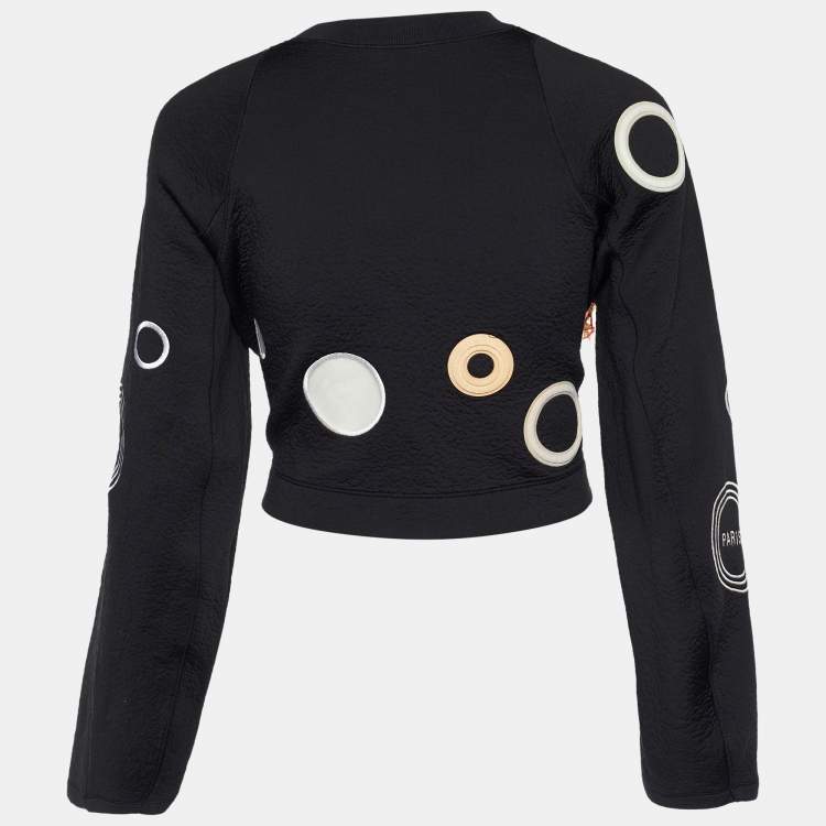 Pre Owned Kenzo Black Cotton Mesh Embroidered Detail Cropped Sweatshirt S