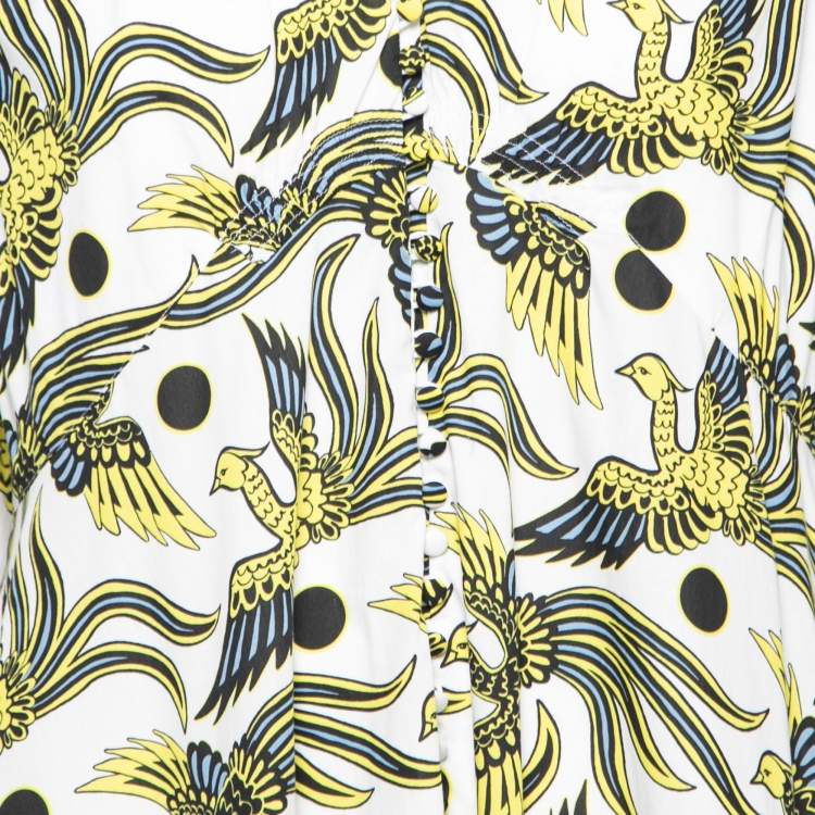 Pre Owned Kenzo White Flying Phoenix Print Cotton Maxi Dress S