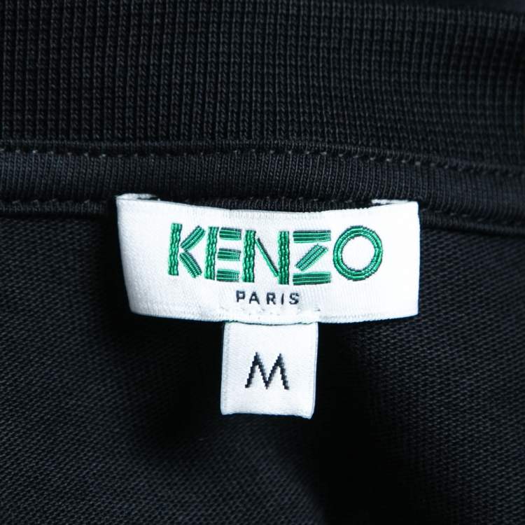 Pre Owned Kenzo Black Logo Print Mesh Detail Cotton Top M