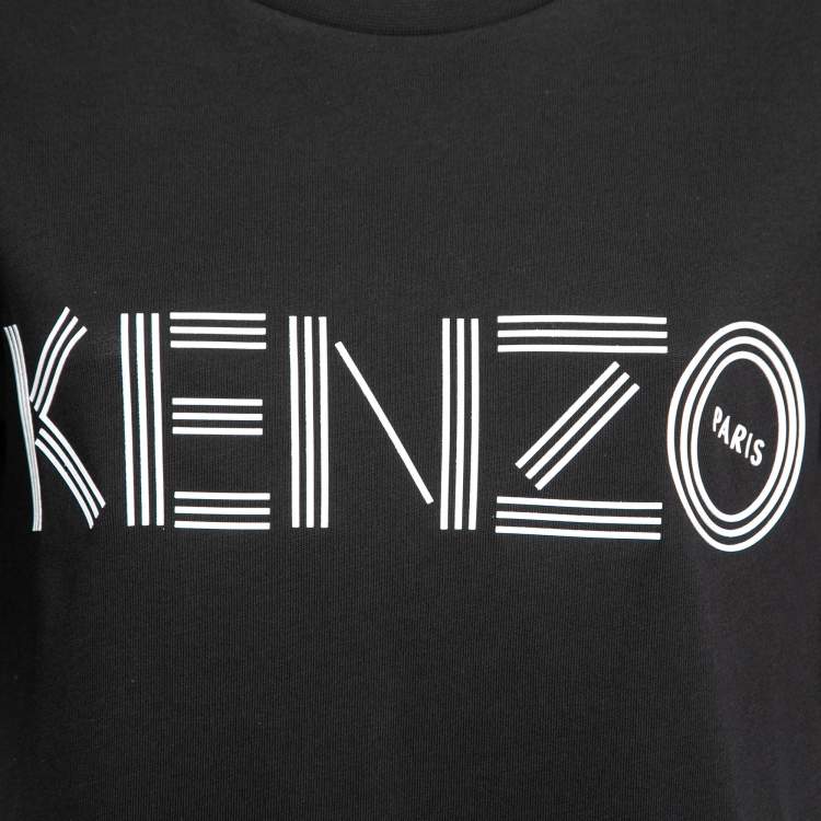 Pre Owned Kenzo Black Logo Print Mesh Detail Cotton Top M