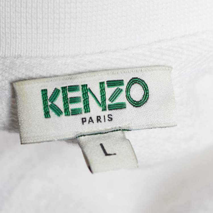 Pre Owned Kenzo White Terry Knit V Neck Sweatshirt Dress L