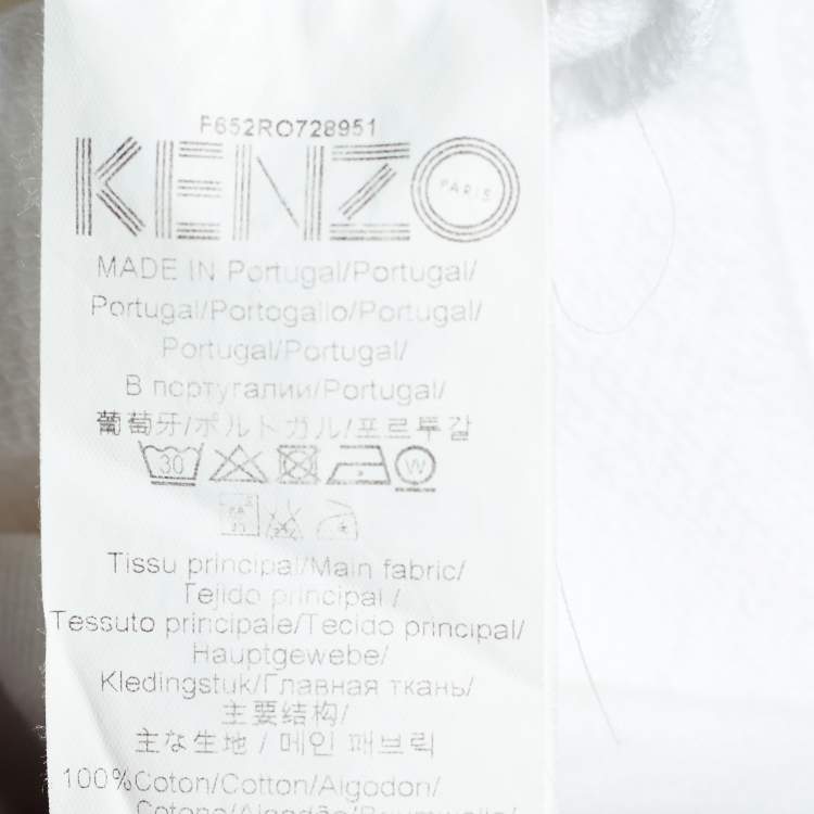 Pre Owned Kenzo White Terry Knit V Neck Sweatshirt Dress L
