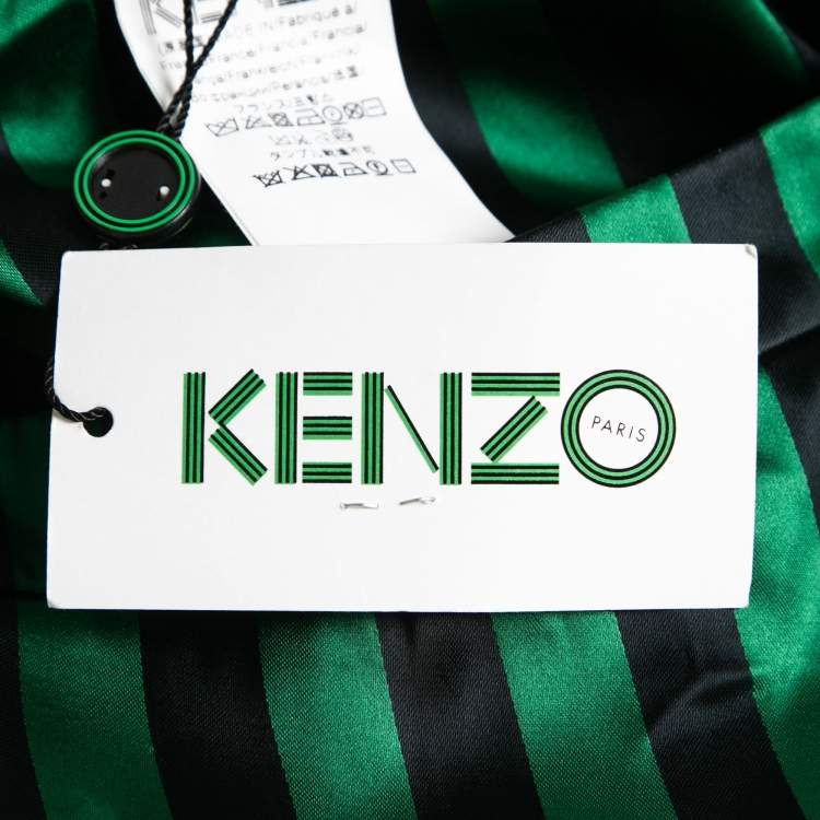 Pre Owned Kenzo Green & Black Striped Satin Midi Skirt L