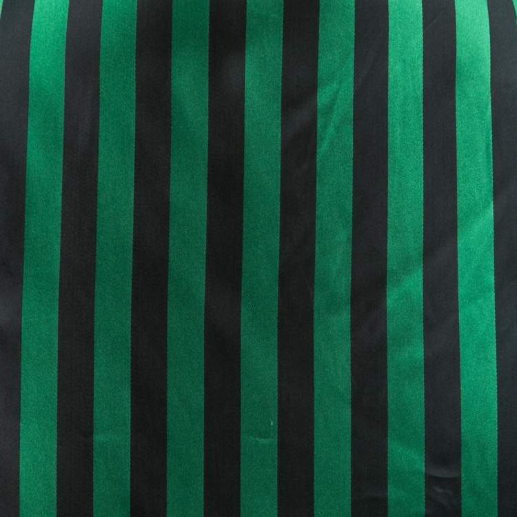 Pre Owned Kenzo Green & Black Striped Satin Midi Skirt L