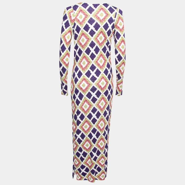 Pre Owned Kenzo Multicolor Printed Knit Slit Detail Maxi Dress M