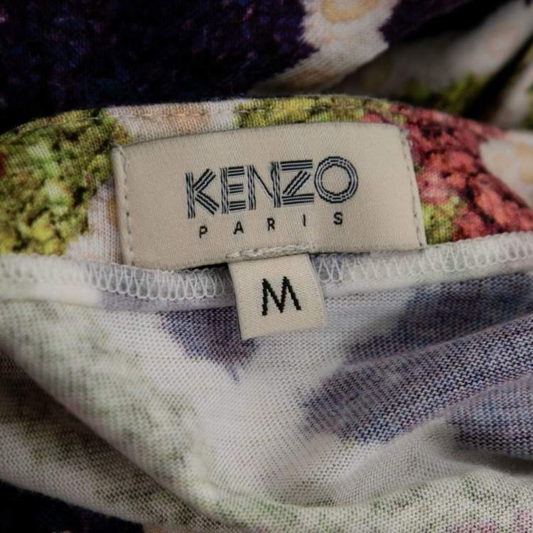 Pre Owned Kenzo Multicolor Printed Knit Slit Detail Maxi Dress M