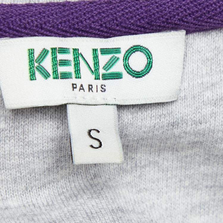 Pre Owned Kenzo Grey Eye Embroidered Cotton Crew Neck Sweatshirt S