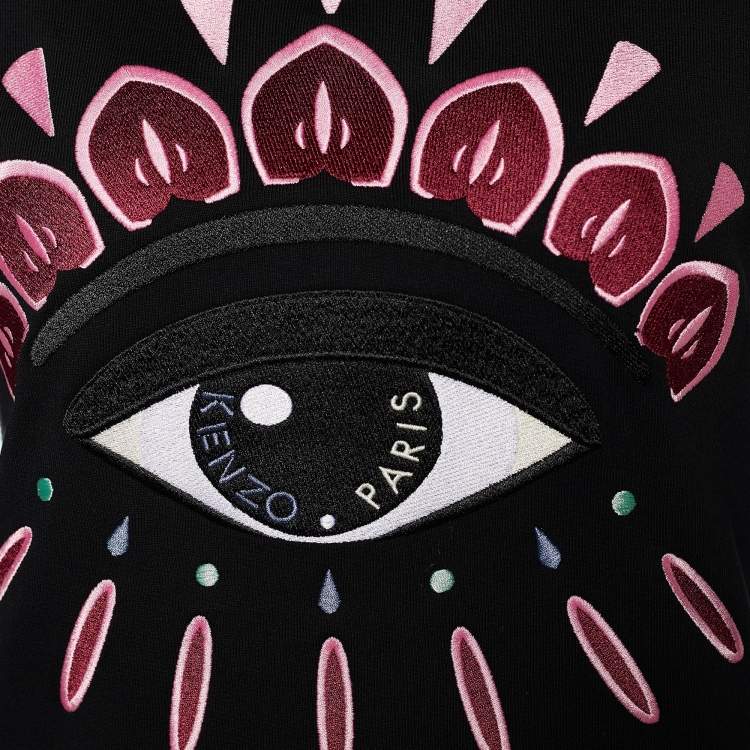 Pre Owned Kenzo Black Cotton Eye Embroidered Crew Neck Sweatshirt S