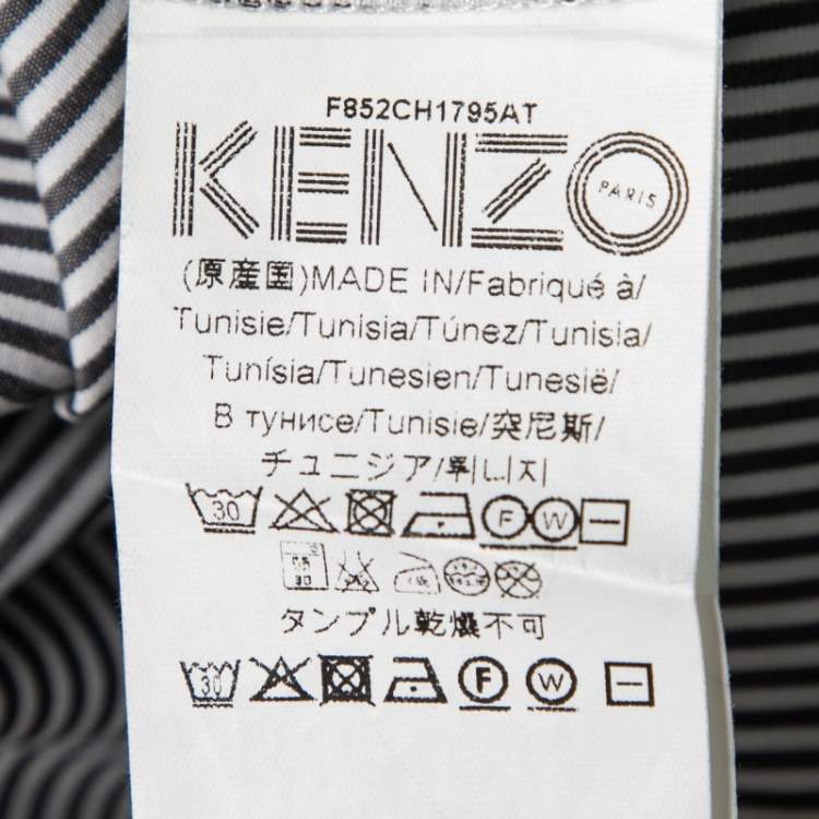 Pre Owned Kenzo Grey Striped Cotton Hem Tie Detail Button Front Shirt XL