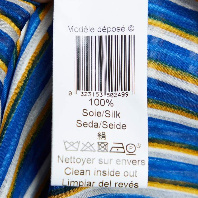 Pre Owned Kenzo Blue Striped Silk Shoulder Tie Detail Button Front Blouse XL