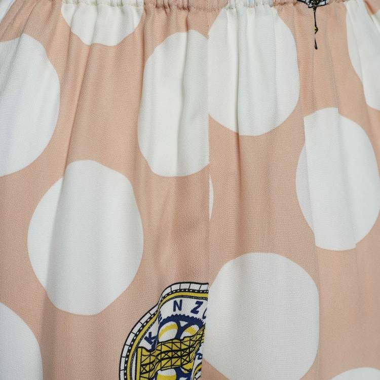Pre Owned Kenzo Beige Dot Statue of Liberty Print Crepe Elasticized Waist Trousers XS