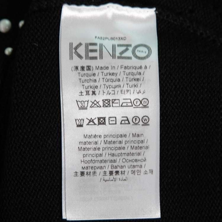 Pre Owned Kenzo Black Beaded Eye Pointelle Cotton Pullover Sweater M