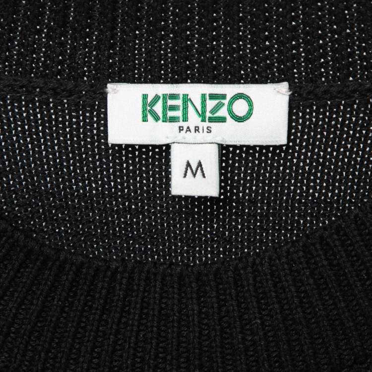 Pre Owned Kenzo Black Beaded Eye Pointelle Cotton Pullover Sweater M